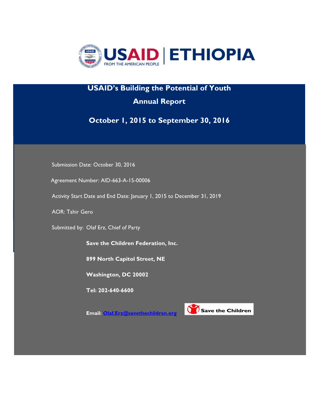 USAID's Building the Potential of Youth Annual Report October 1, 2015 to September 30, 2016