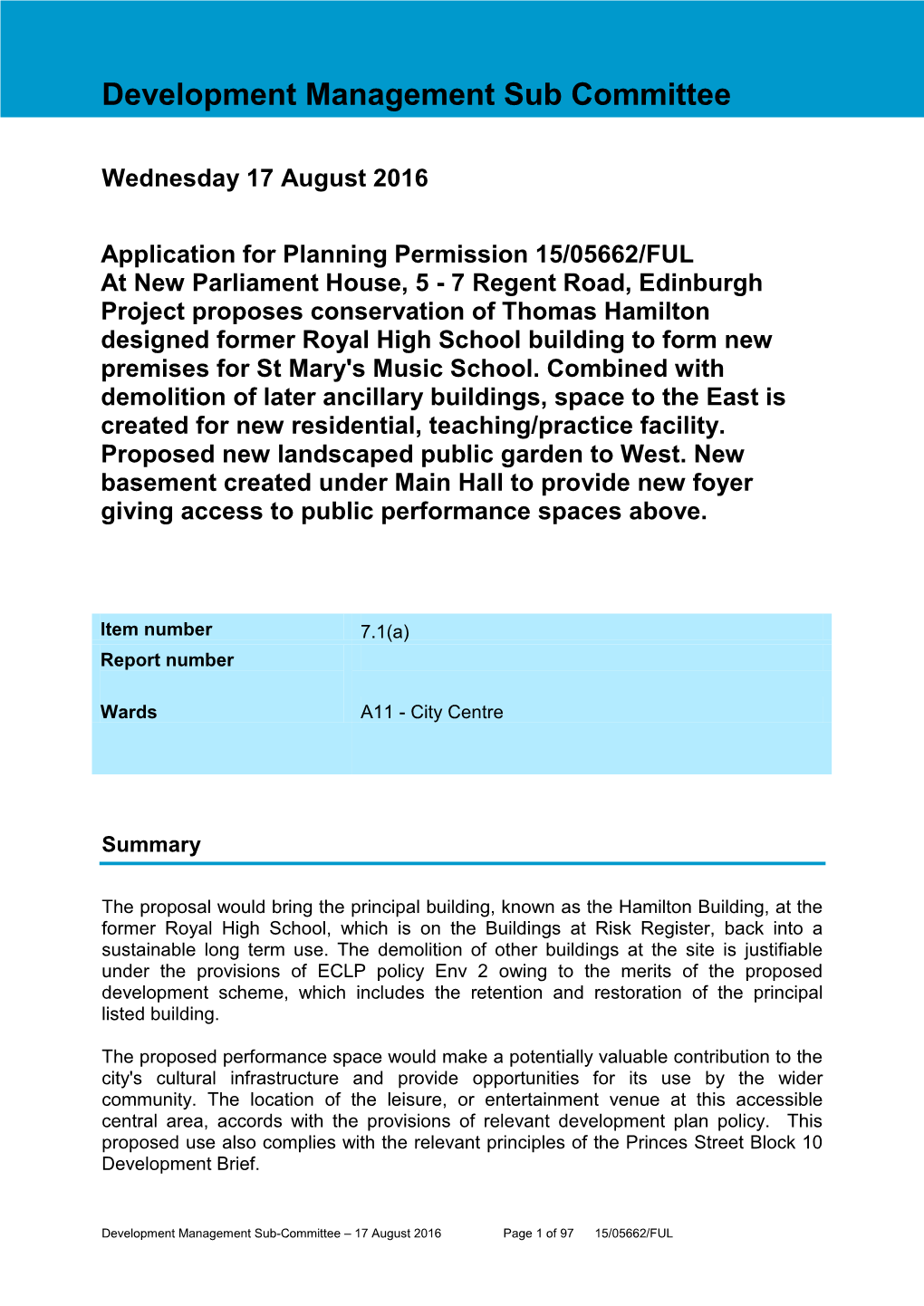 Planning Committee Report Aug 2016