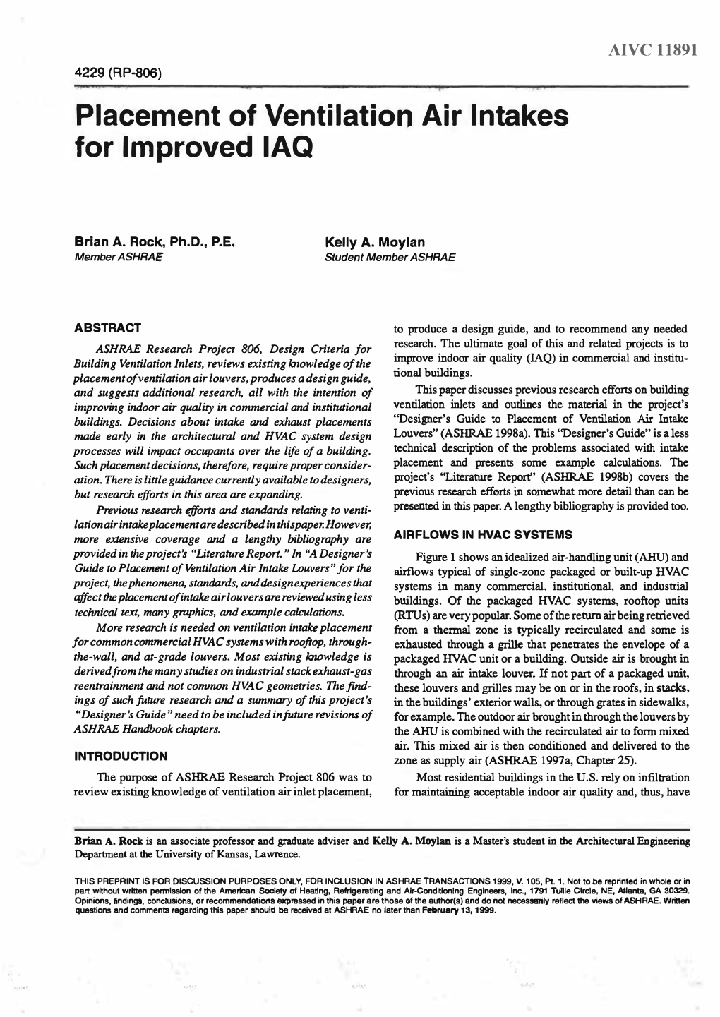 Placement of Ventilation Air Intakes for Improved IAQ