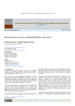 Recent Seismic Activity at Bransfield Strait, Antarctica