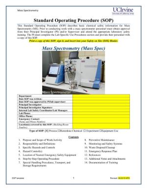 Standard Operating Procedure (SOP) Mass Spectrometry