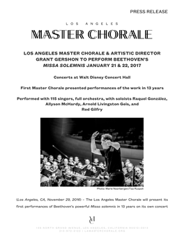 Los Angeles Master Chorale & Artistic Director Grant Gershon to Perform