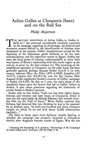Aelius Gallus at Cleopatris (Suez) . and on the Red Sea Philip Mayerson