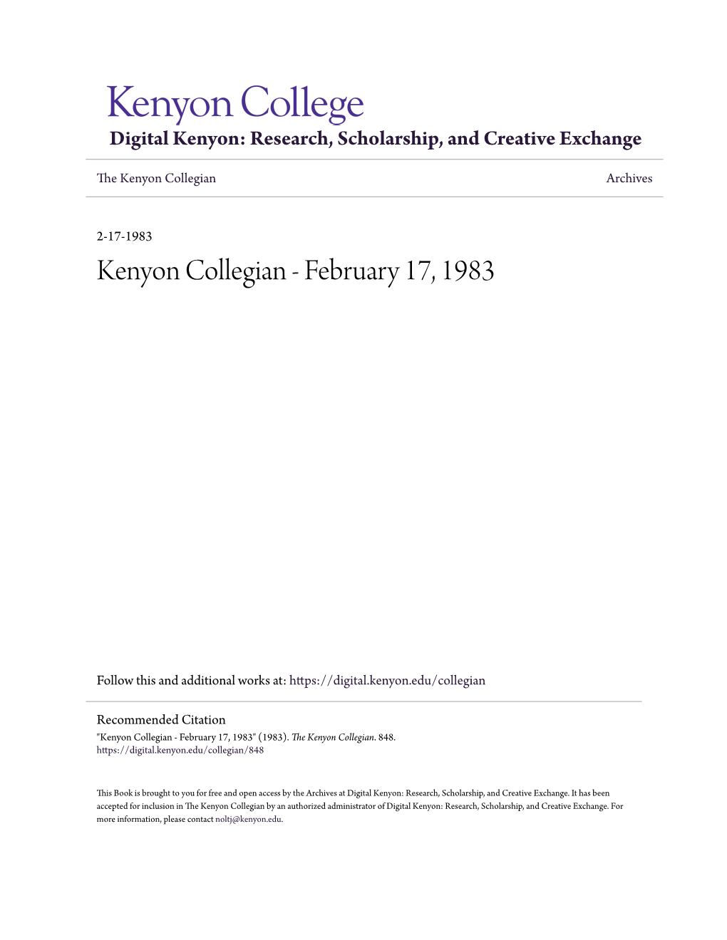 Kenyon Collegian Archives