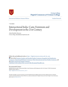 Intersectional India: Caste, Feminism and Development in the 21St Century Anika Backelin-Harrison Ursinus College, Anbackelinharrison@Ursinus.Edu