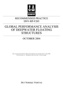 Global Performance Analysis of Deepwater Floating Structures