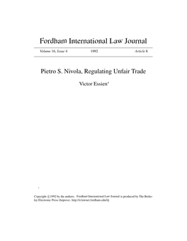 Pietro S. Nivola, Regulating Unfair Trade