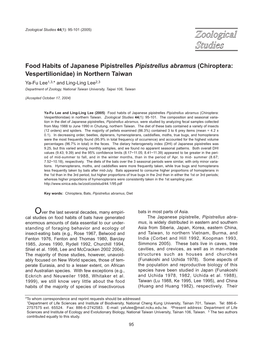 Food Habits of Japanese Pipistrelles Pipistrellus Abramus (Chiroptera
