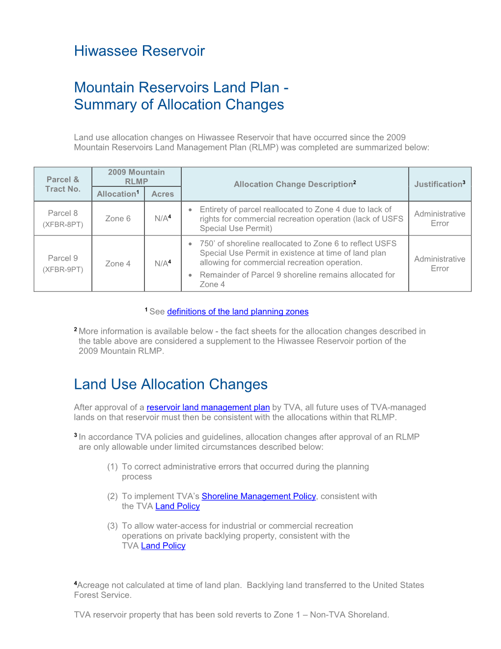 Allocation Changes