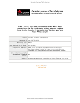 U-Pb (Zircon) Ages and Provenance of the White Rock Formation