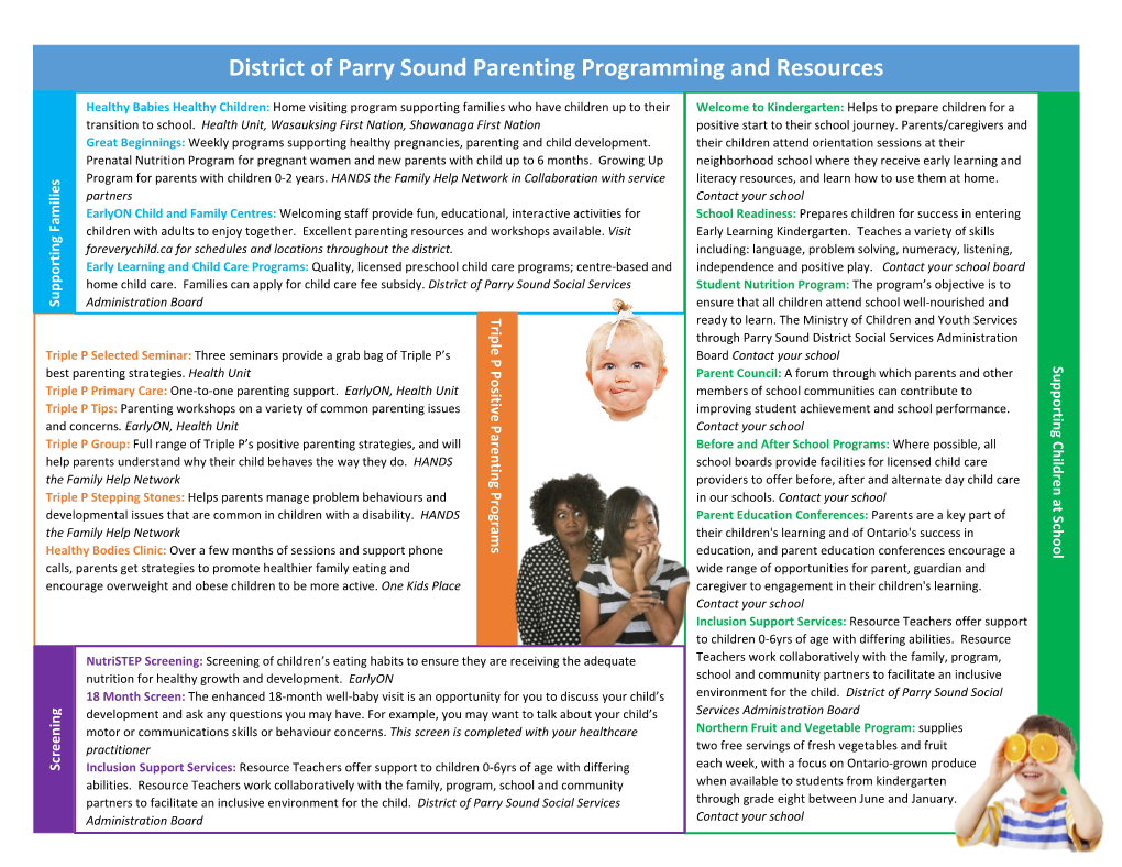 District of Parry Sound Parenting Programming and Resources