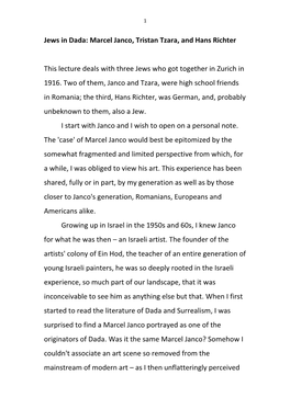 Jews in Dada: Marcel Janco, Tristan Tzara, and Hans Richter