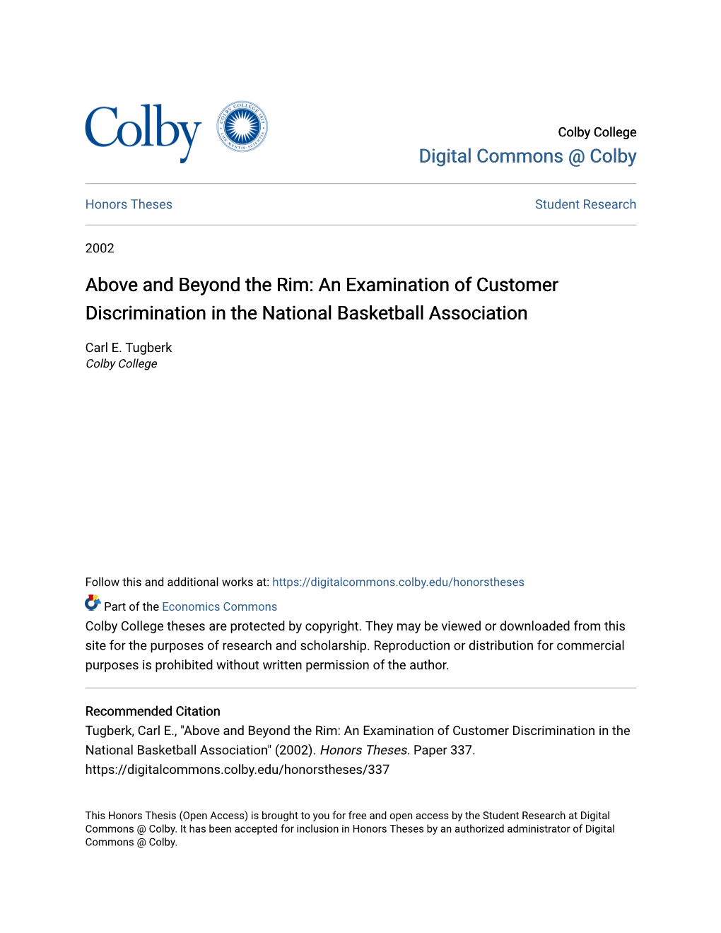 An Examination of Customer Discrimination in the National Basketball Association