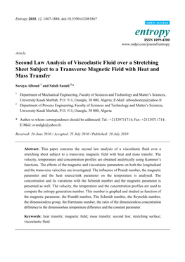 Second Law Analysis of Viscoelastic Fluid Over a Stretching Sheet Subject to a Transverse Magnetic Field with Heat and Mass Transfer