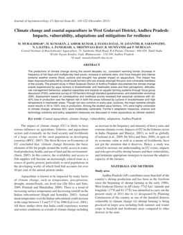 Climate Change and Coastal Aquaculture in West Godavari District, Andhra Pradesh: Impacts, Vulnerability, Adaptations and Mitigations for Resilience