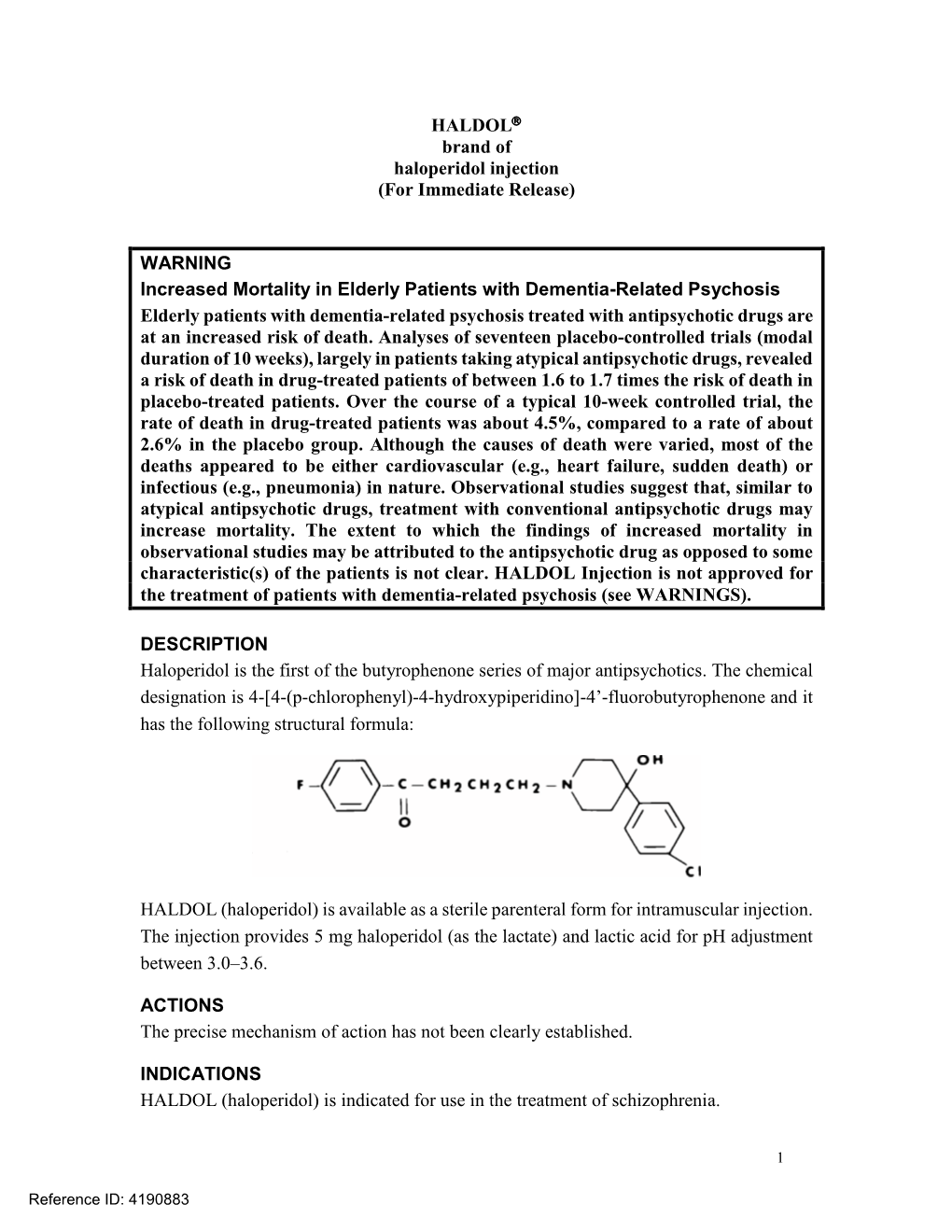 HALDOL Brand of Haloperidol Injection