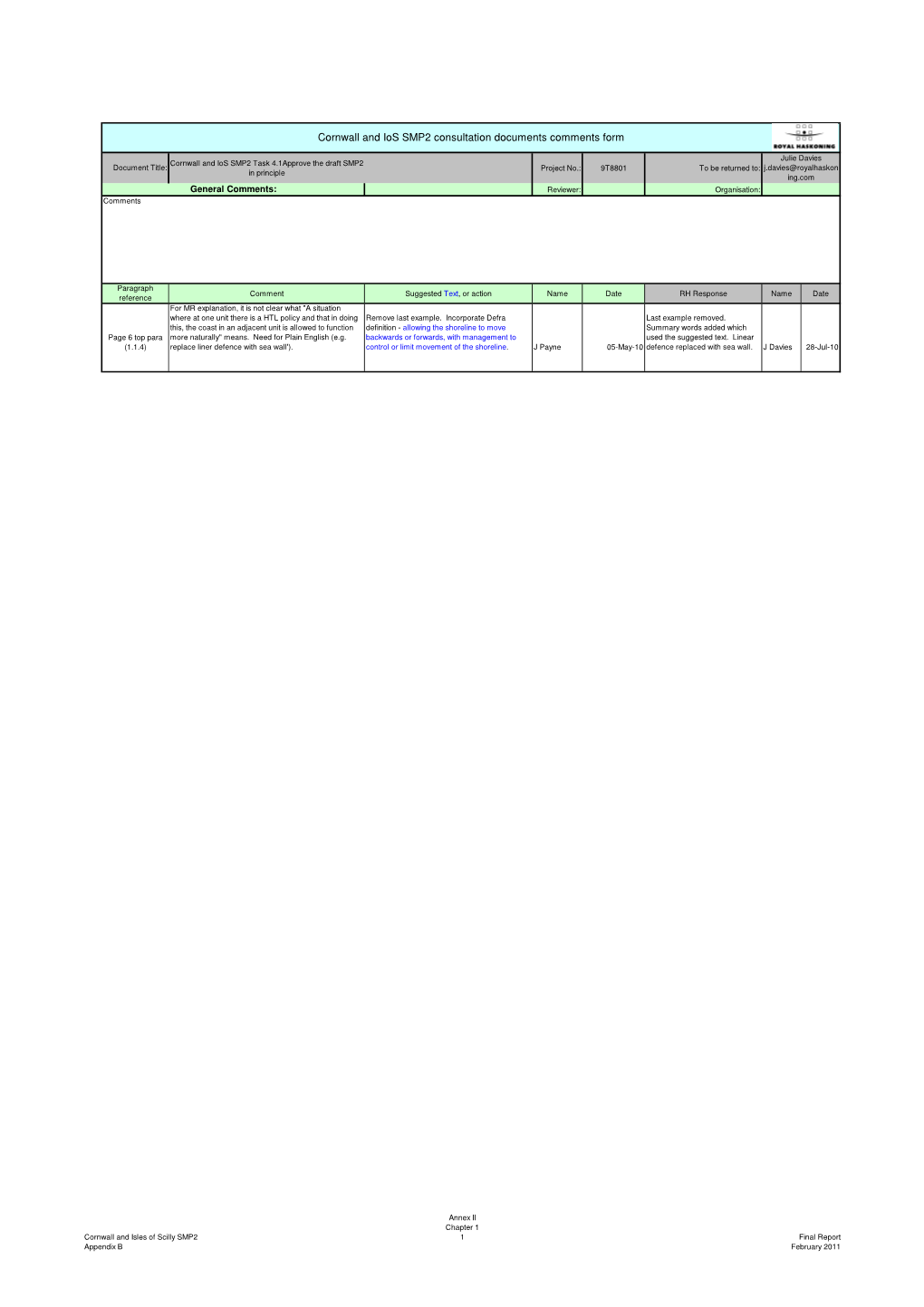 Cornwall and Ios SMP2 Consultation Documents Comments Form