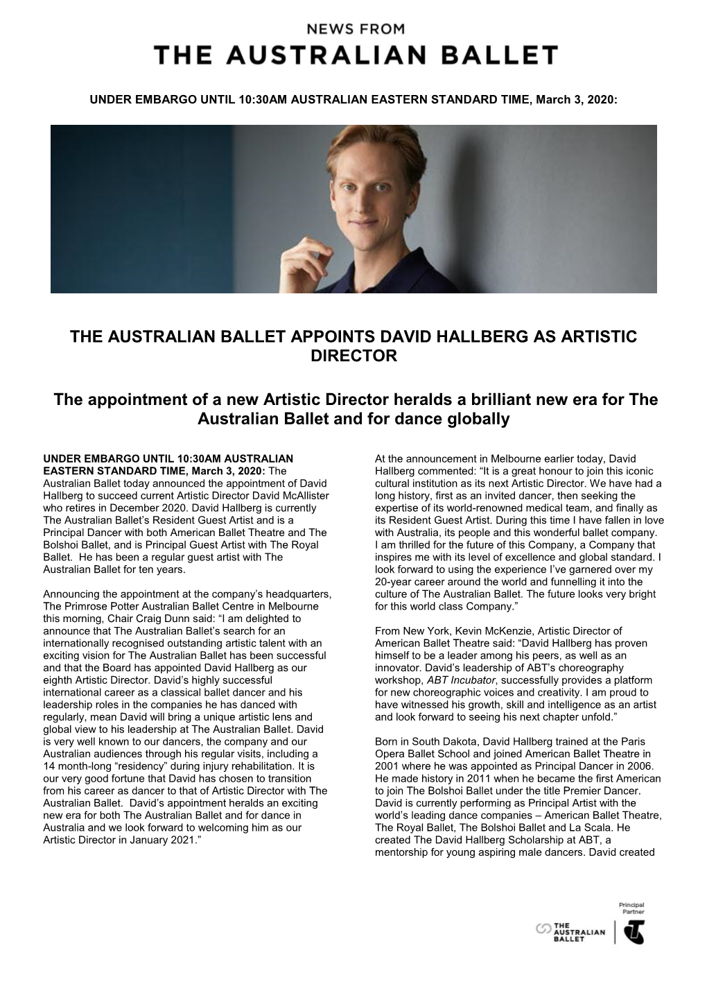 The Australian Ballet Appoints David Hallberg As Artistic Director