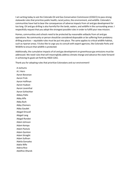 I Am Writing Today to Ask the Colorado Oil and Gas Conservation Commission (COGCC) to Pass Strong Statewide Rules That Prioritiz