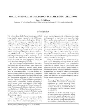 Applied Cultural Anthropology in Alaska: New Directions Kerry D