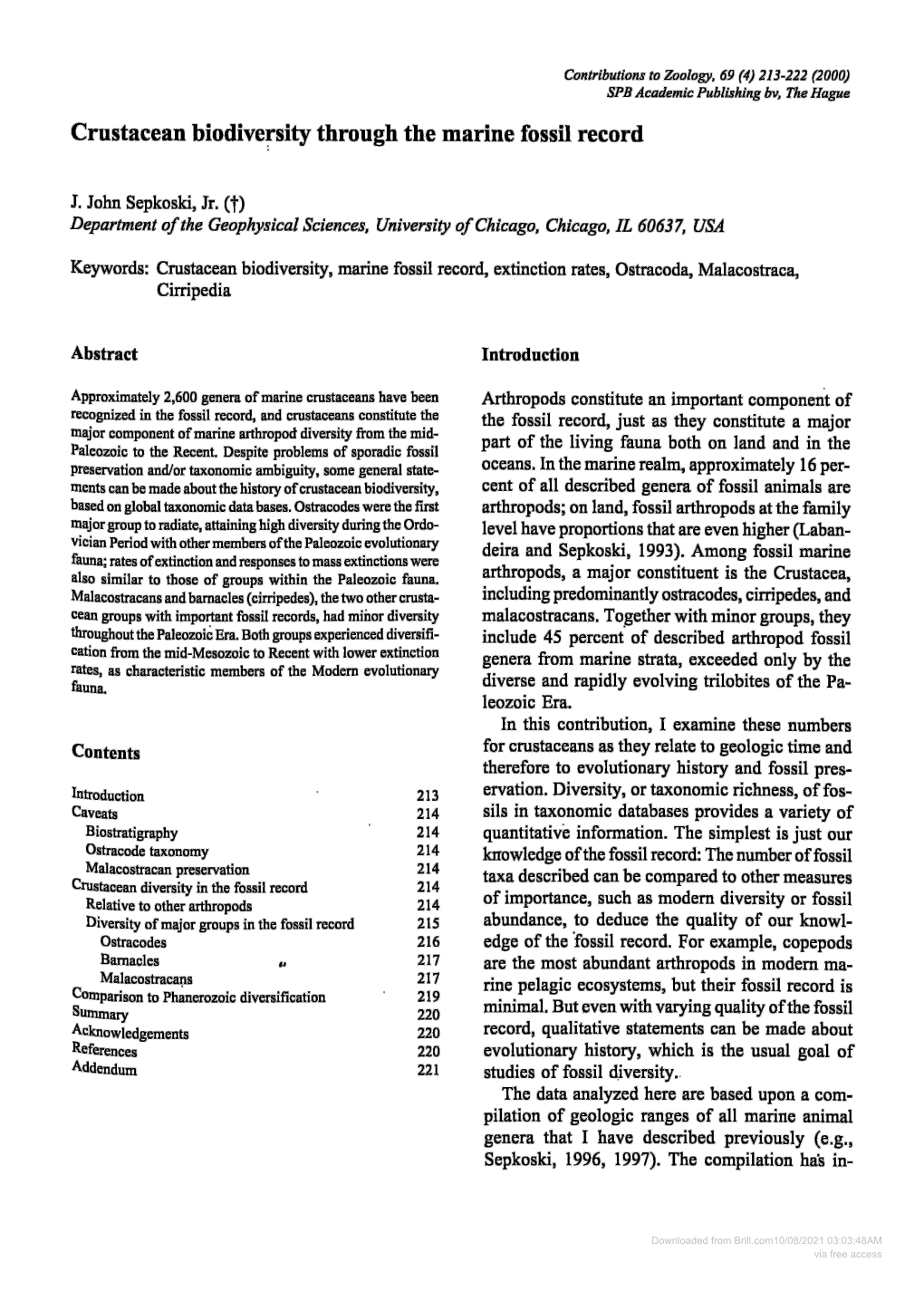 Crustacean Biodiversity Through the Marine Fossil Record