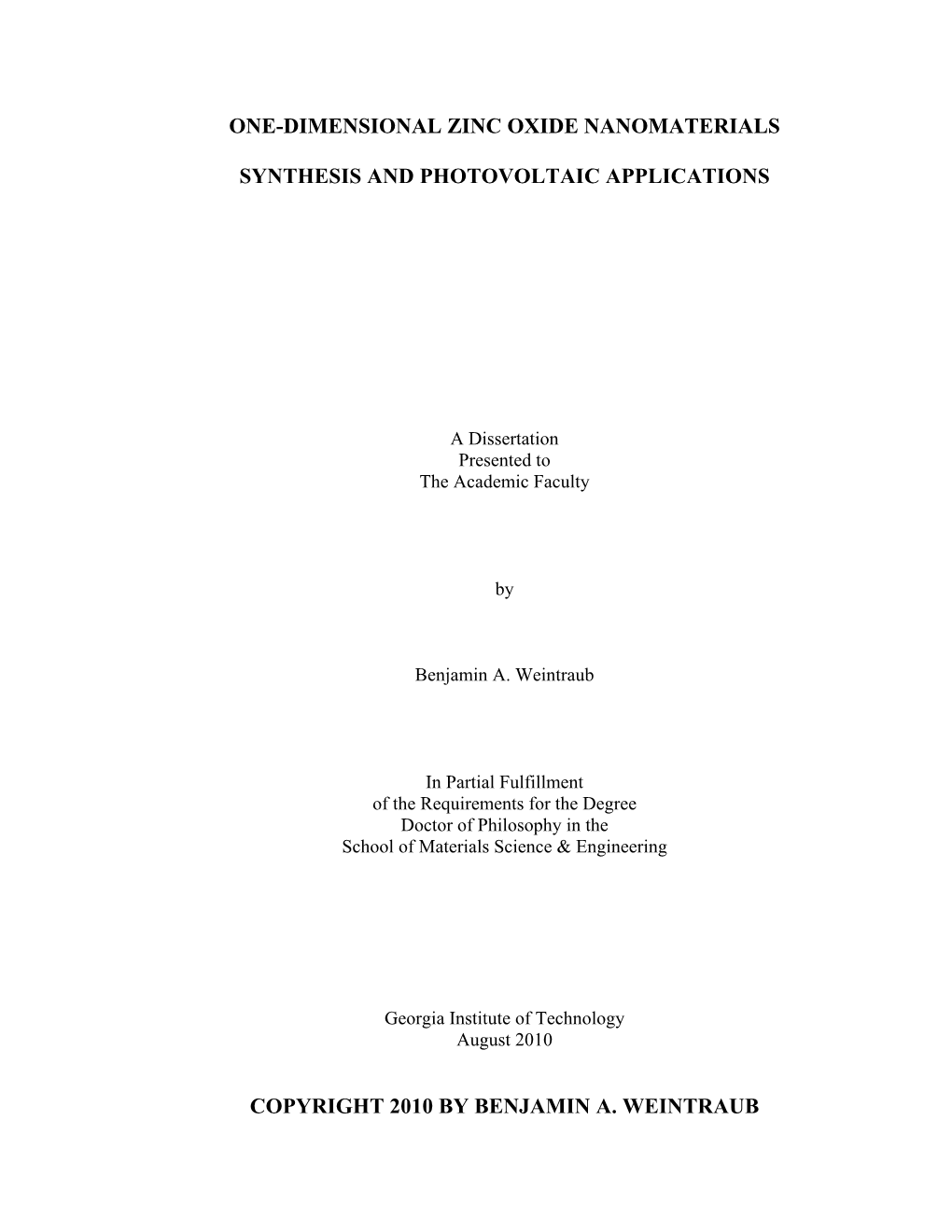 One-Dimensional Zinc Oxide Nanomaterials Synthesis