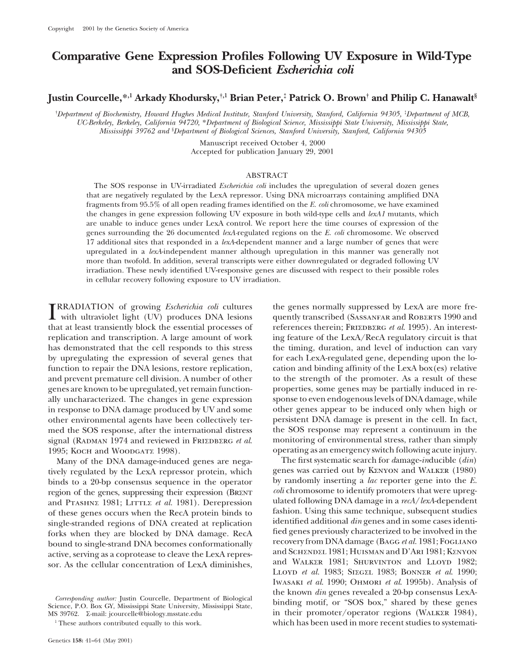 Comparative Gene Expression Profiles Following UV Exposure In