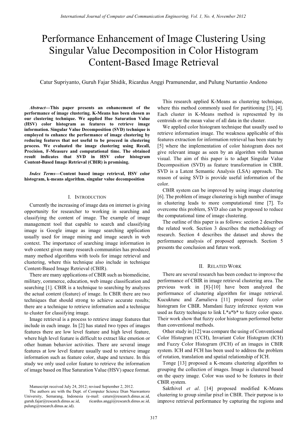 Performance Enhancement of Image Clustering Using Singular Value Decomposition in Color Histogram Content-Based Image Retrieval