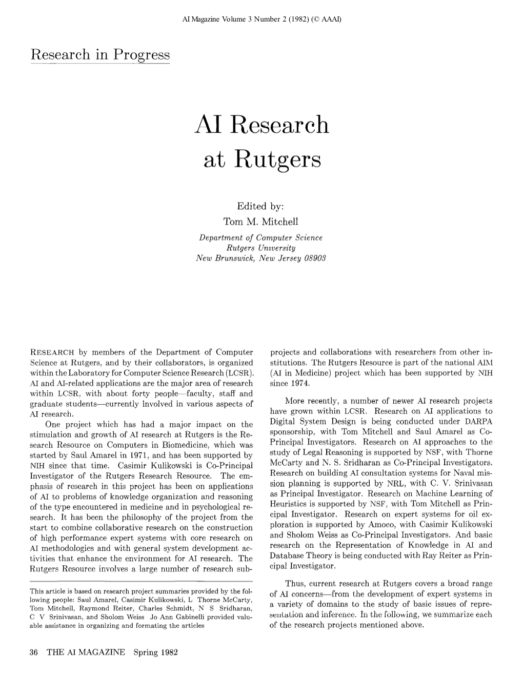 Artificial Intelligence Research at Rutgers