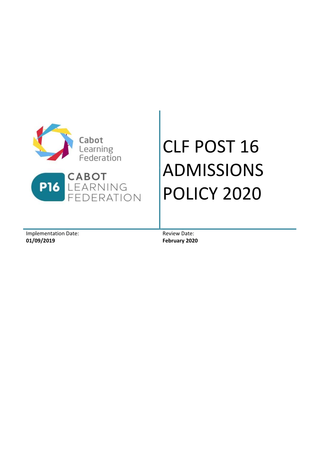 Clf Post 16 Admissions Policy 2020