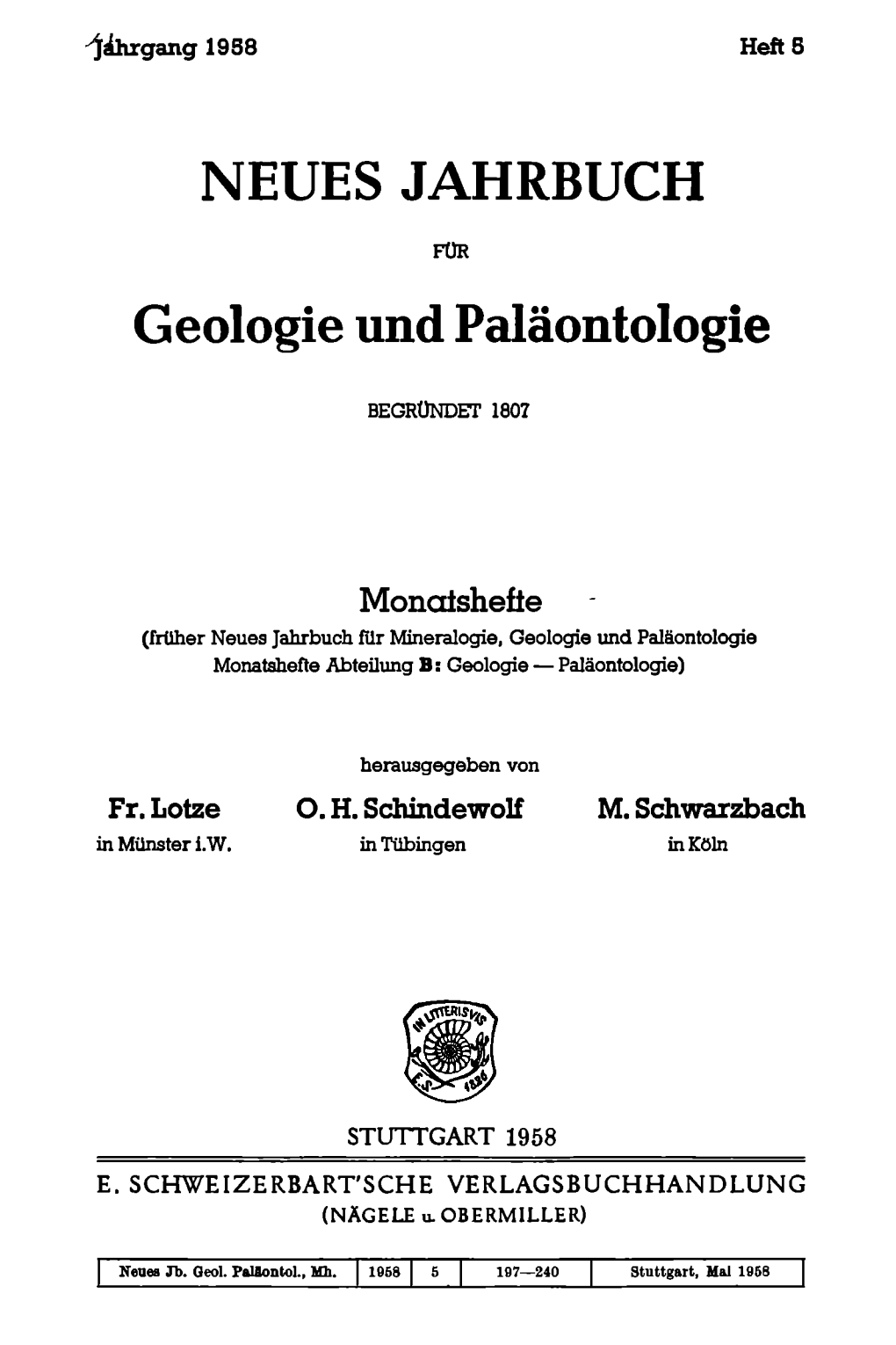 NEUES JAHRBUCH Geologie Und Paläontologie