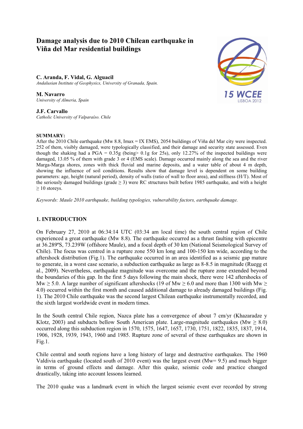 Damage Analysis Due to 2010 Chilean Earthquake in Viña Del Mar Residential Buildings