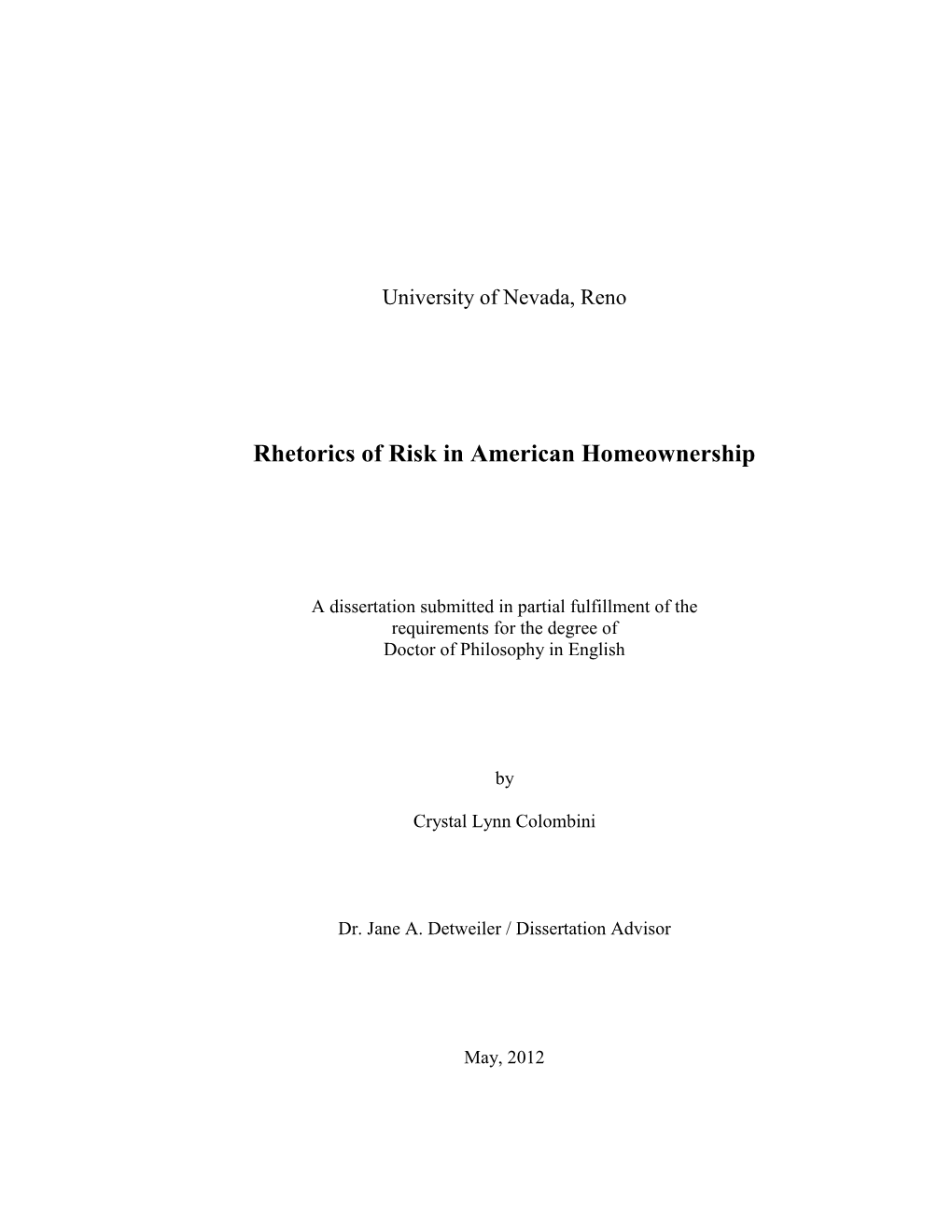 Rhetorics of Risk in American Homeownership