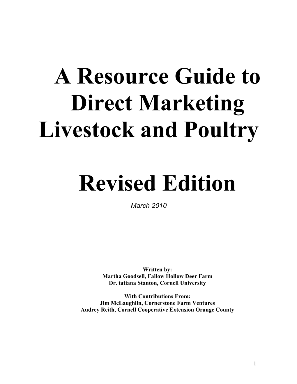 A Resource Guide to Direct Marketing Livestock and Poultry