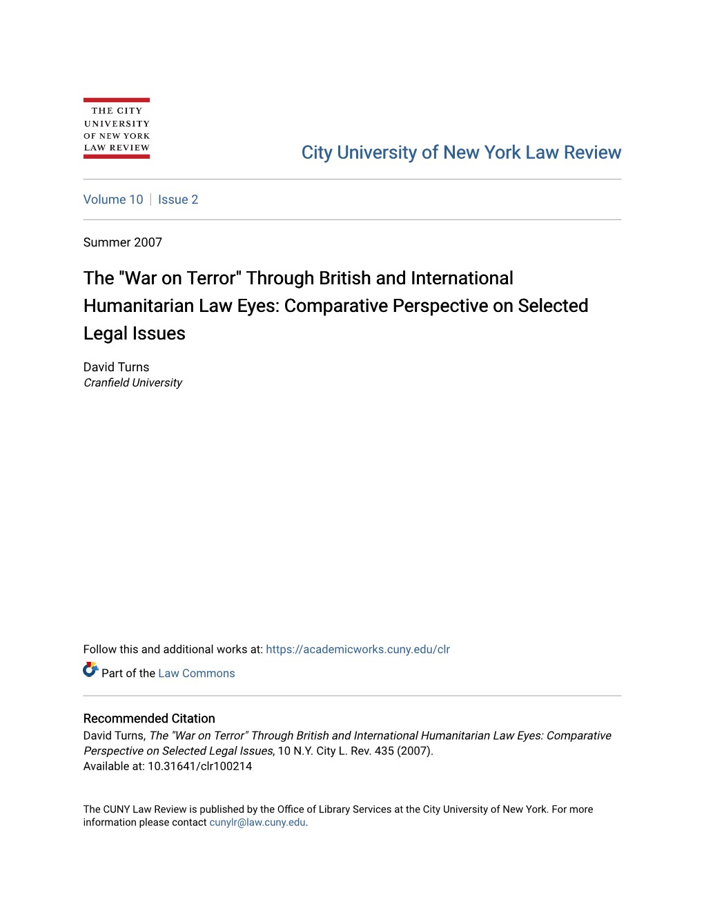 Through British and International Humanitarian Law Eyes: Comparative Perspective on Selected Legal Issues