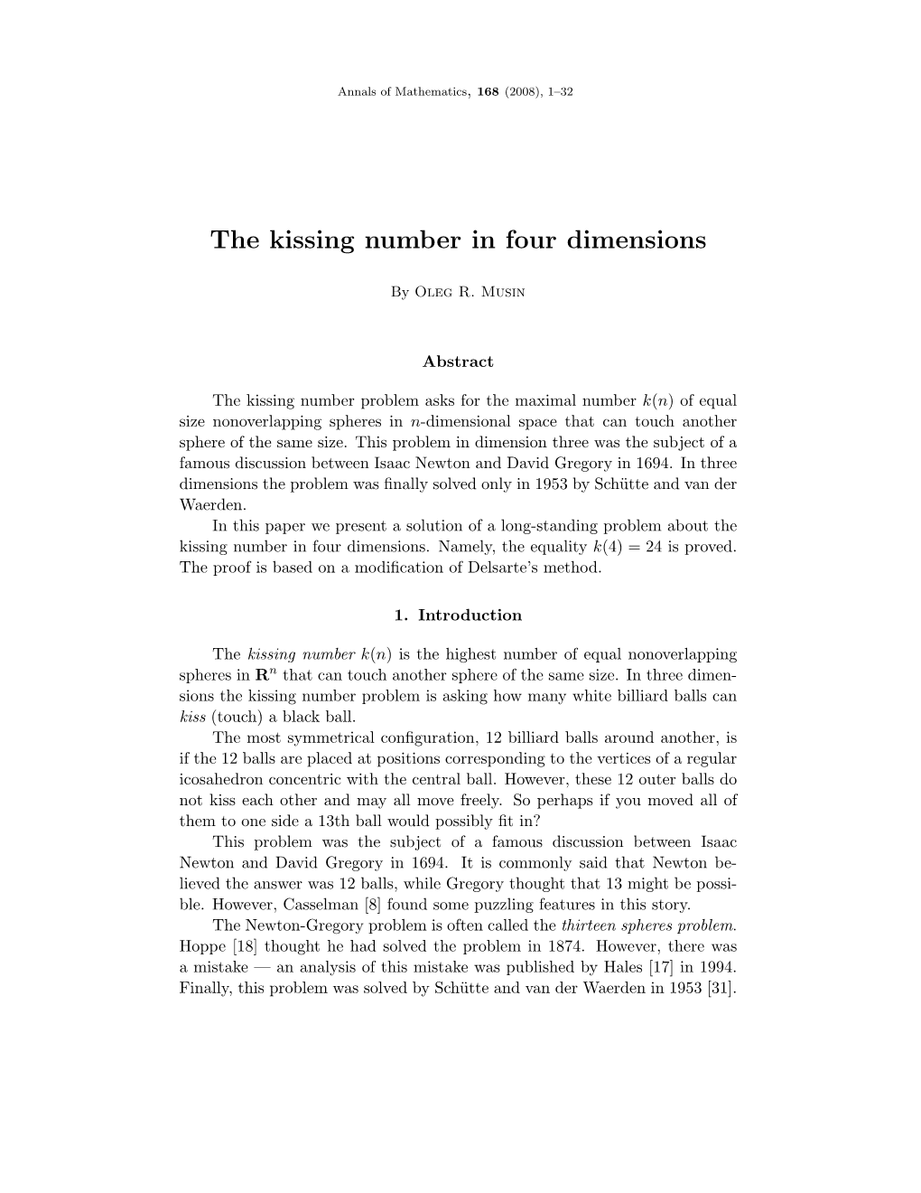 The Kissing Number in Four Dimensions