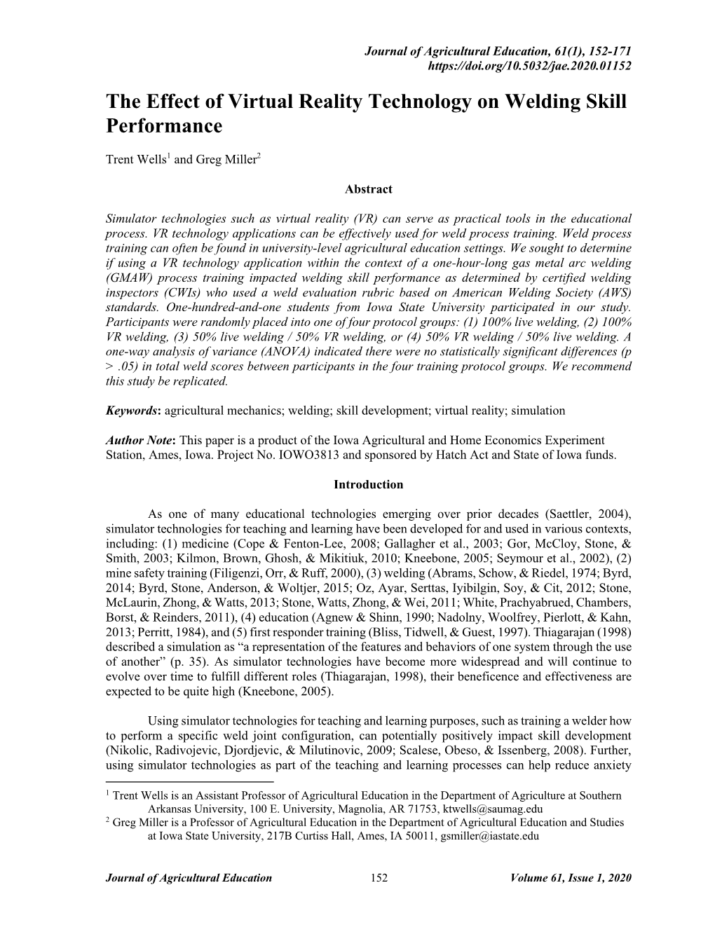 The Effect of Virtual Reality Technology on Welding Skill Performance