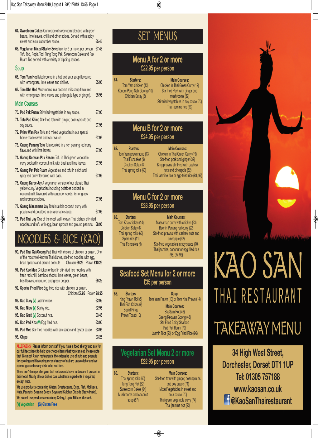 Kao San Takeaway Menu 2019 Layout 1 28/01/2019 13:55 Page 1