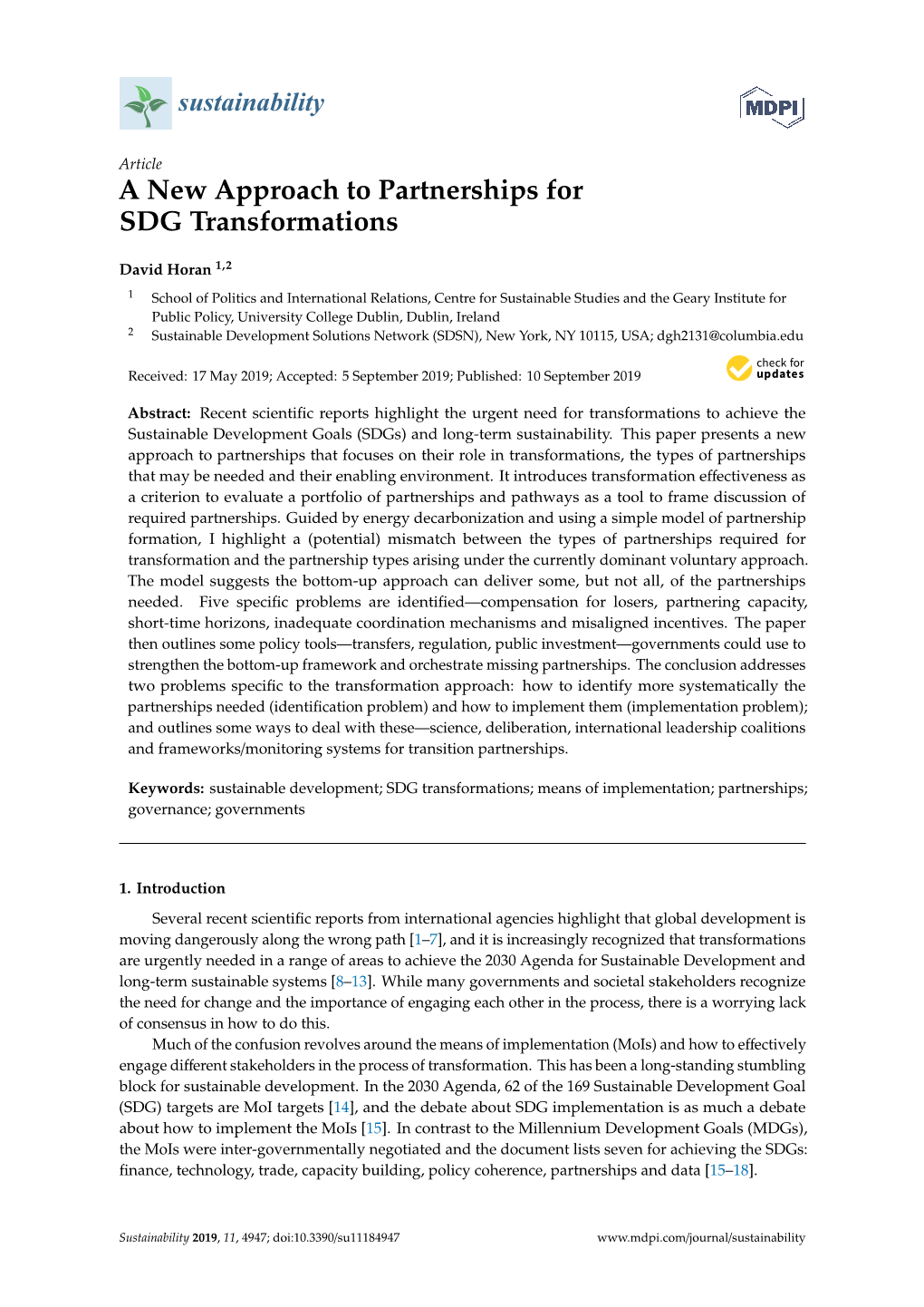 A New Approach to Partnerships for SDG Transformations