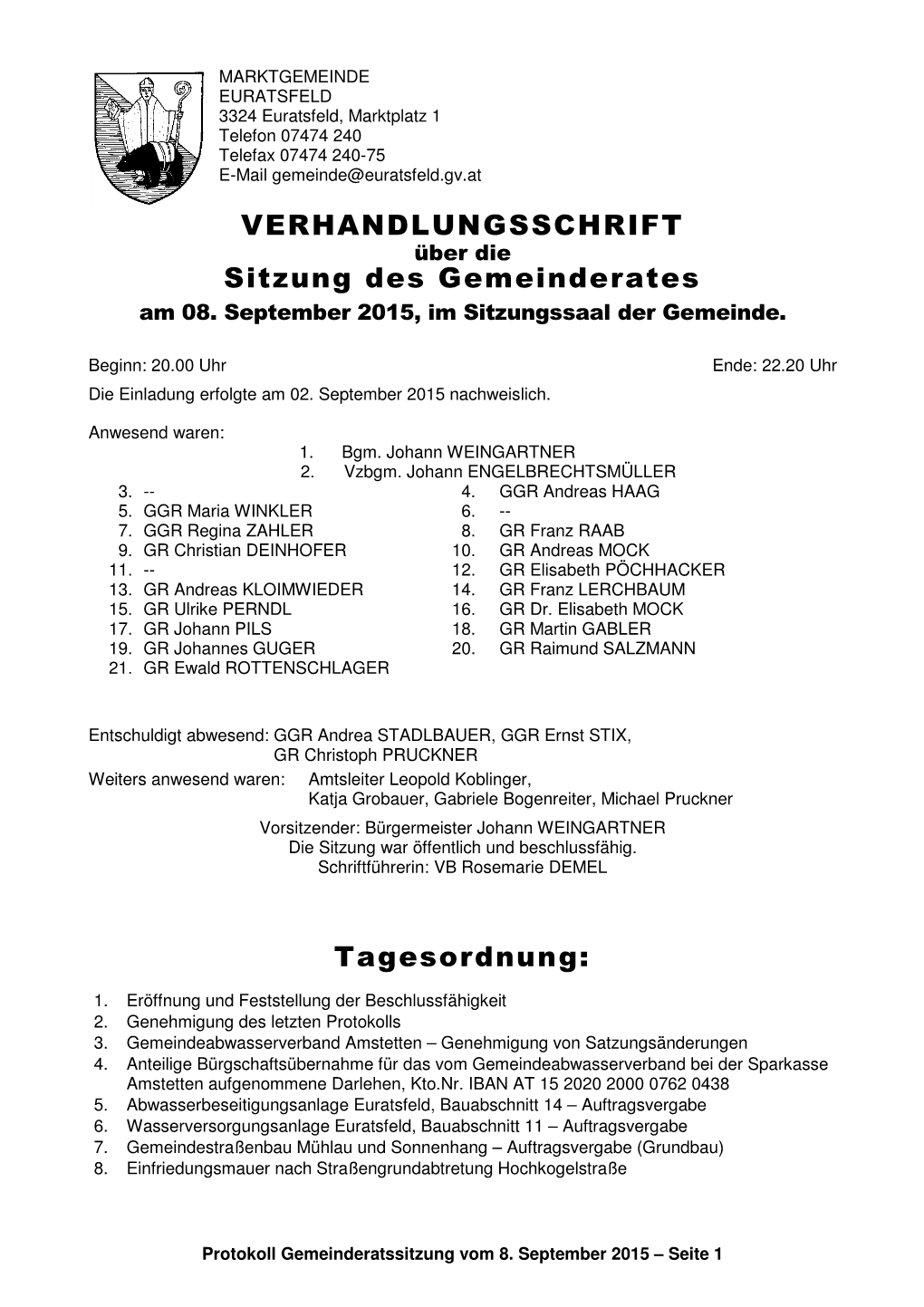 VERHANDLUNGSSCHRIFT Sitzung Des