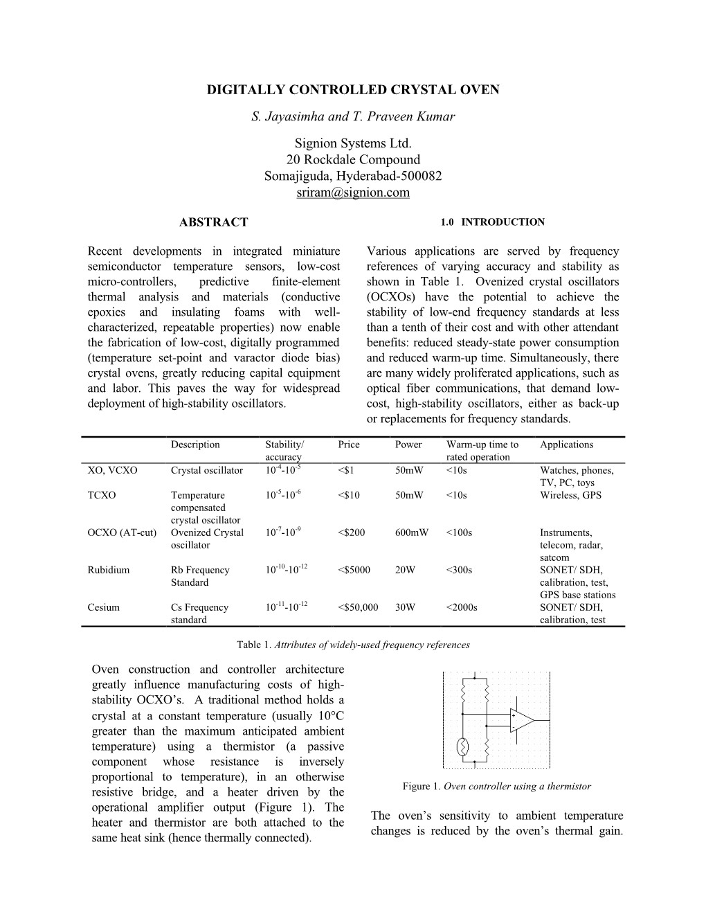 DIGITALLY CONTROLLED CRYSTAL OVEN S. Jayasimha and T