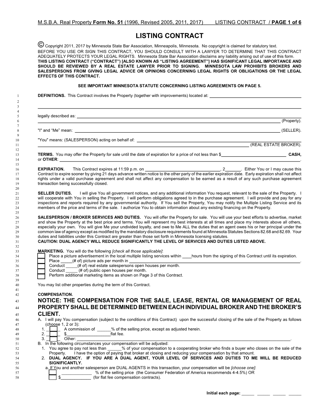 LISTING CONTRACT / PAGE 1 of 6