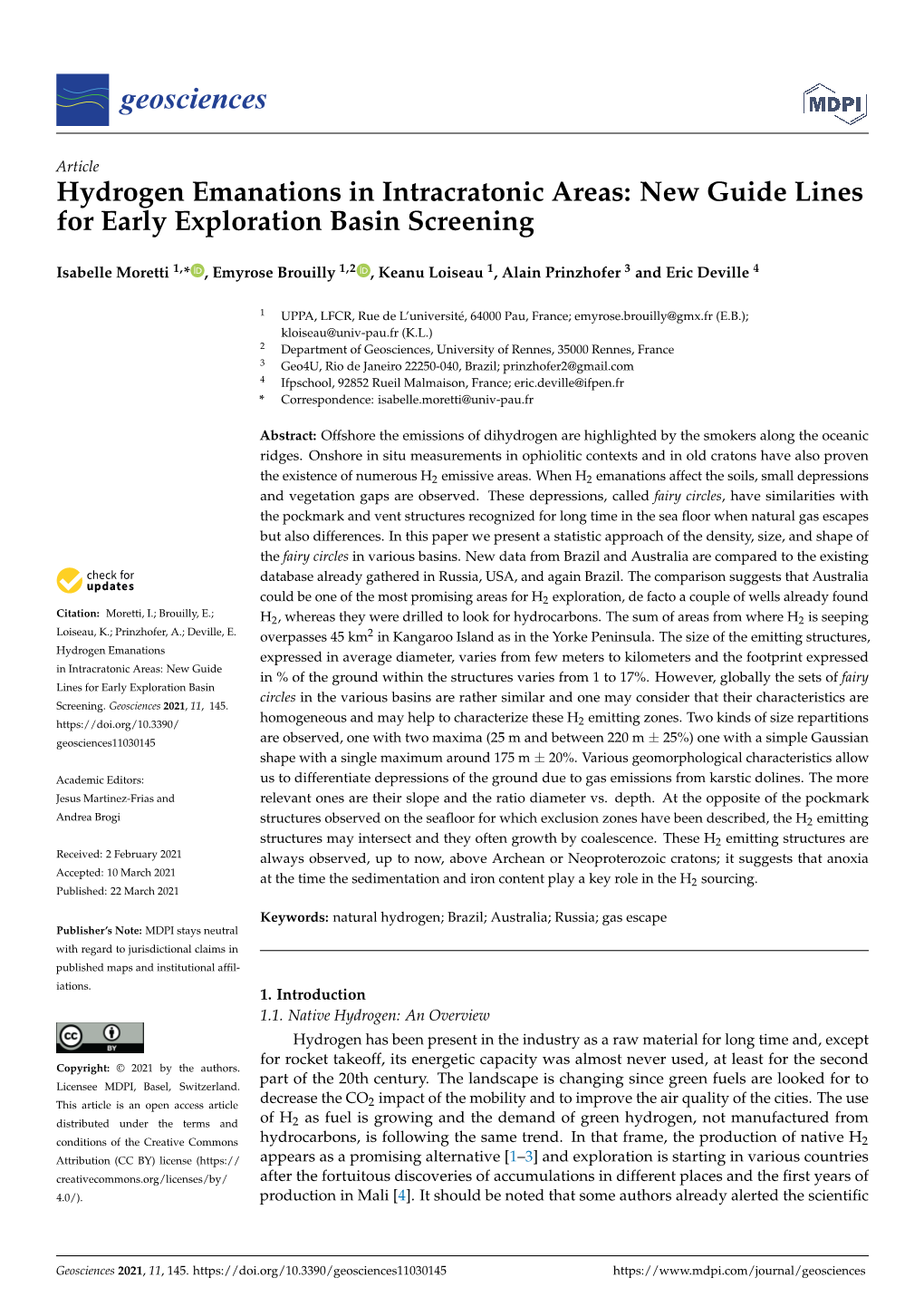 Hydrogen Emanations in Intracratonic Areas: New Guide Lines for Early Exploration Basin Screening