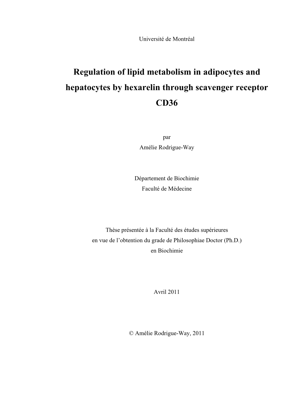 Regulation of Lipid Metabolism in Adipocytes and Hepatocytes by Hexarelin Through Scavenger Receptor CD36