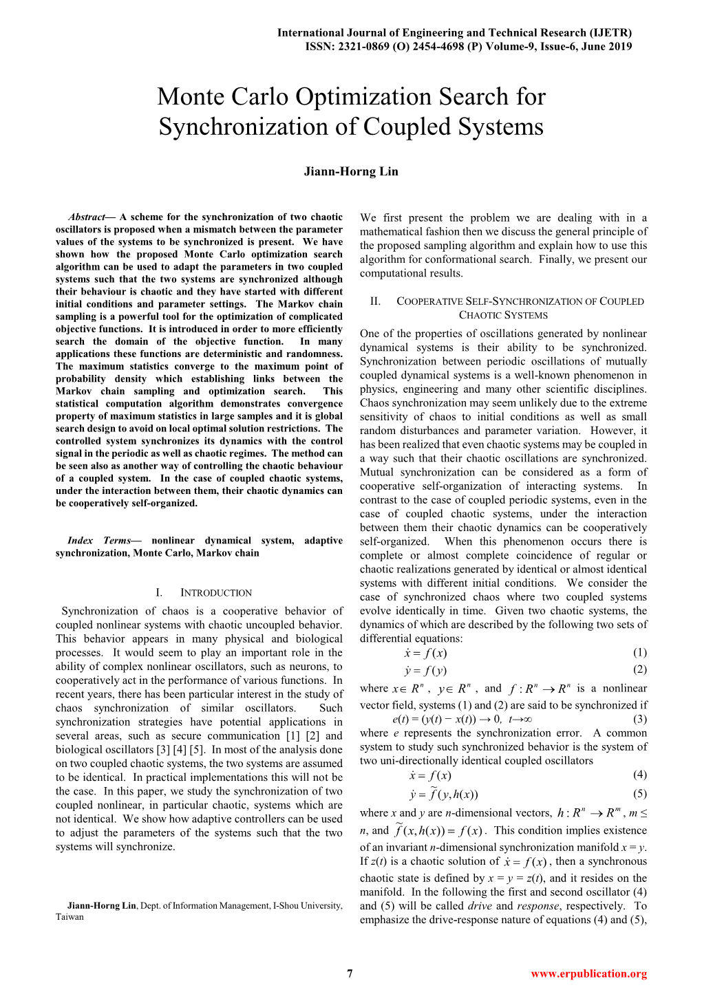 Monte Carlo Optimization Search for Synchronization of Coupled Systems