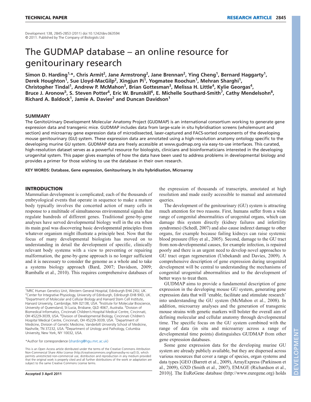 The GUDMAP Database – an Online Resource for Genitourinary Research Simon D