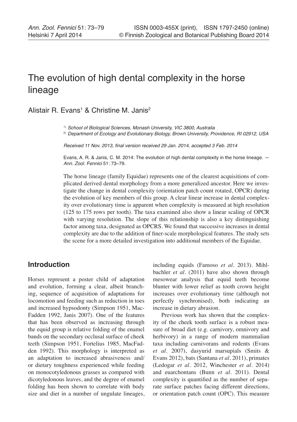 The Evolution of High Dental Complexity in the Horse Lineage