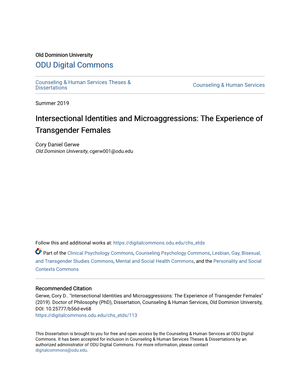 Intersectional Identities and Microaggressions: the Experience of Transgender Females