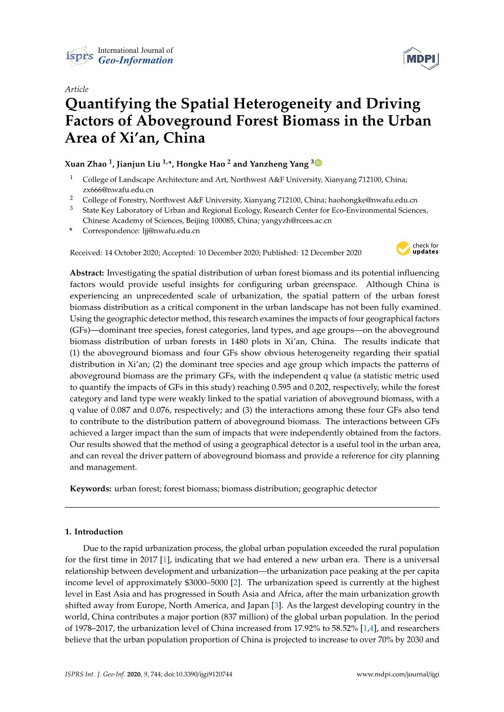 Quantifying the Spatial Heterogeneity and Driving Factors of Aboveground Forest Biomass in the Urban Area of Xi’An, China