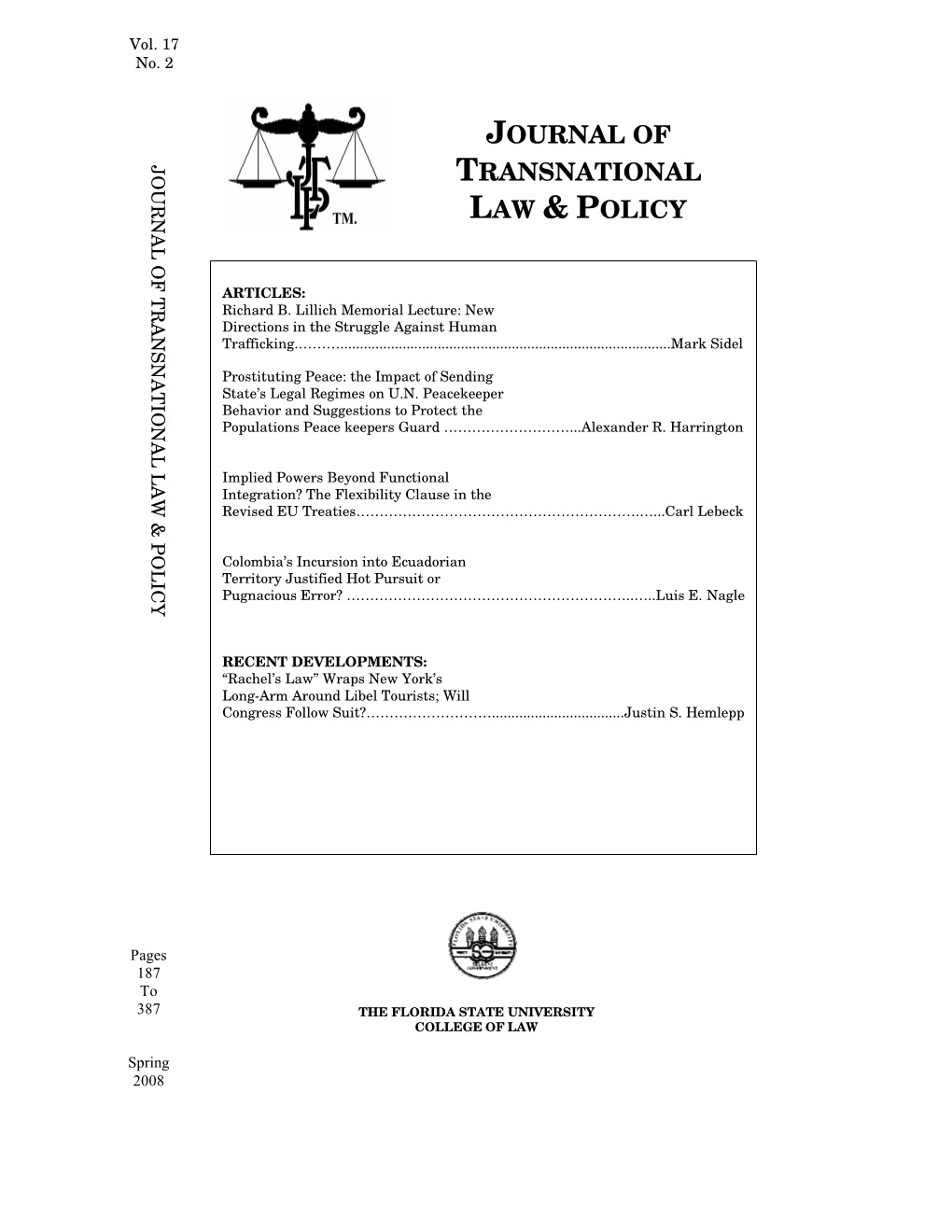 Spring 2008 VOLUME 17 SPRING 2007 NUMBER 2